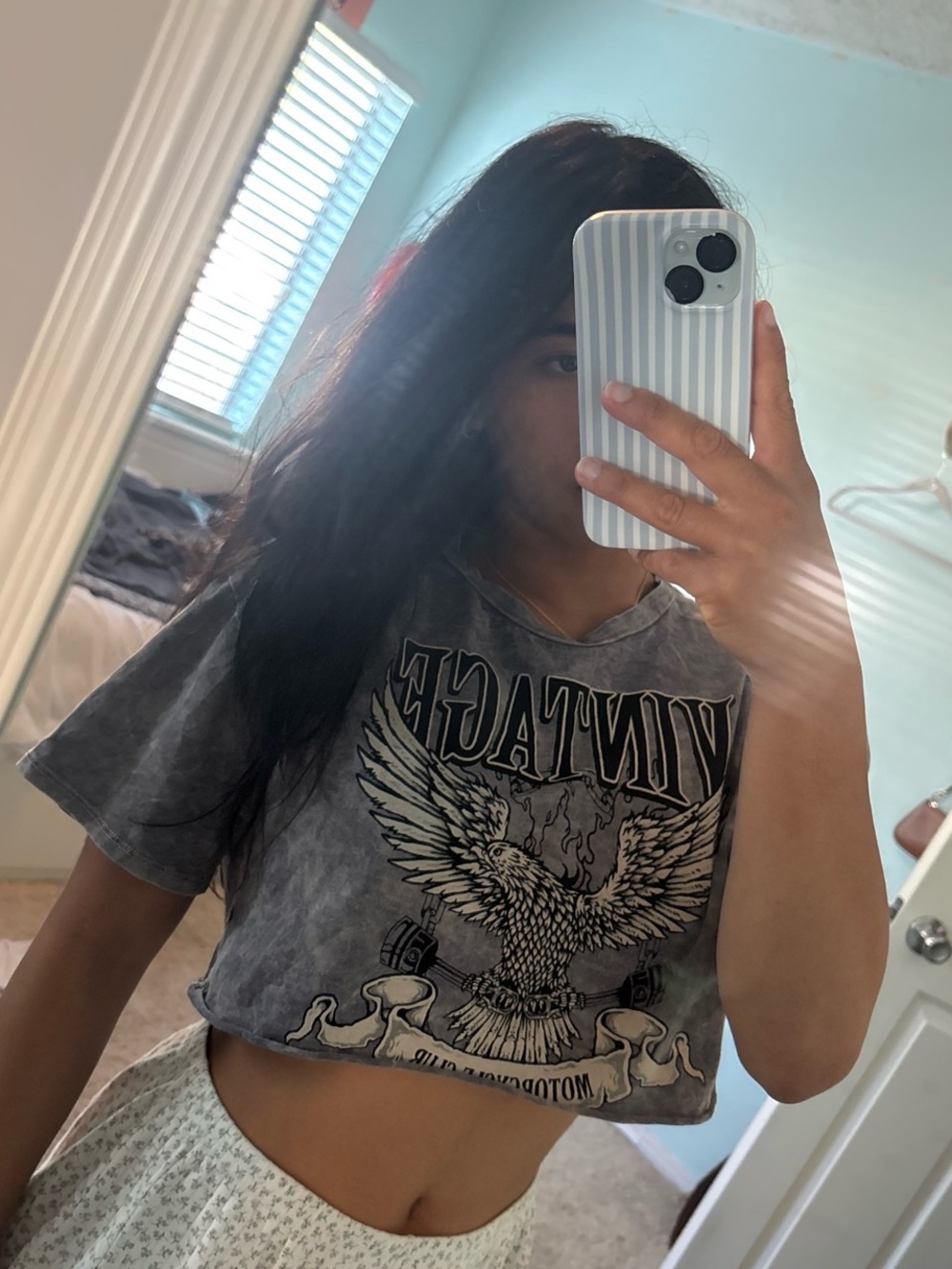 Vintage Graphic Cropped Tee - Washed Charcoal